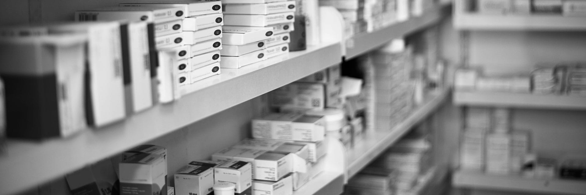 Pharmaceutical products on shelves